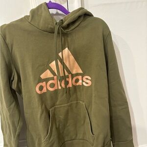 Adidas Olive Hoodie with Peach Logo